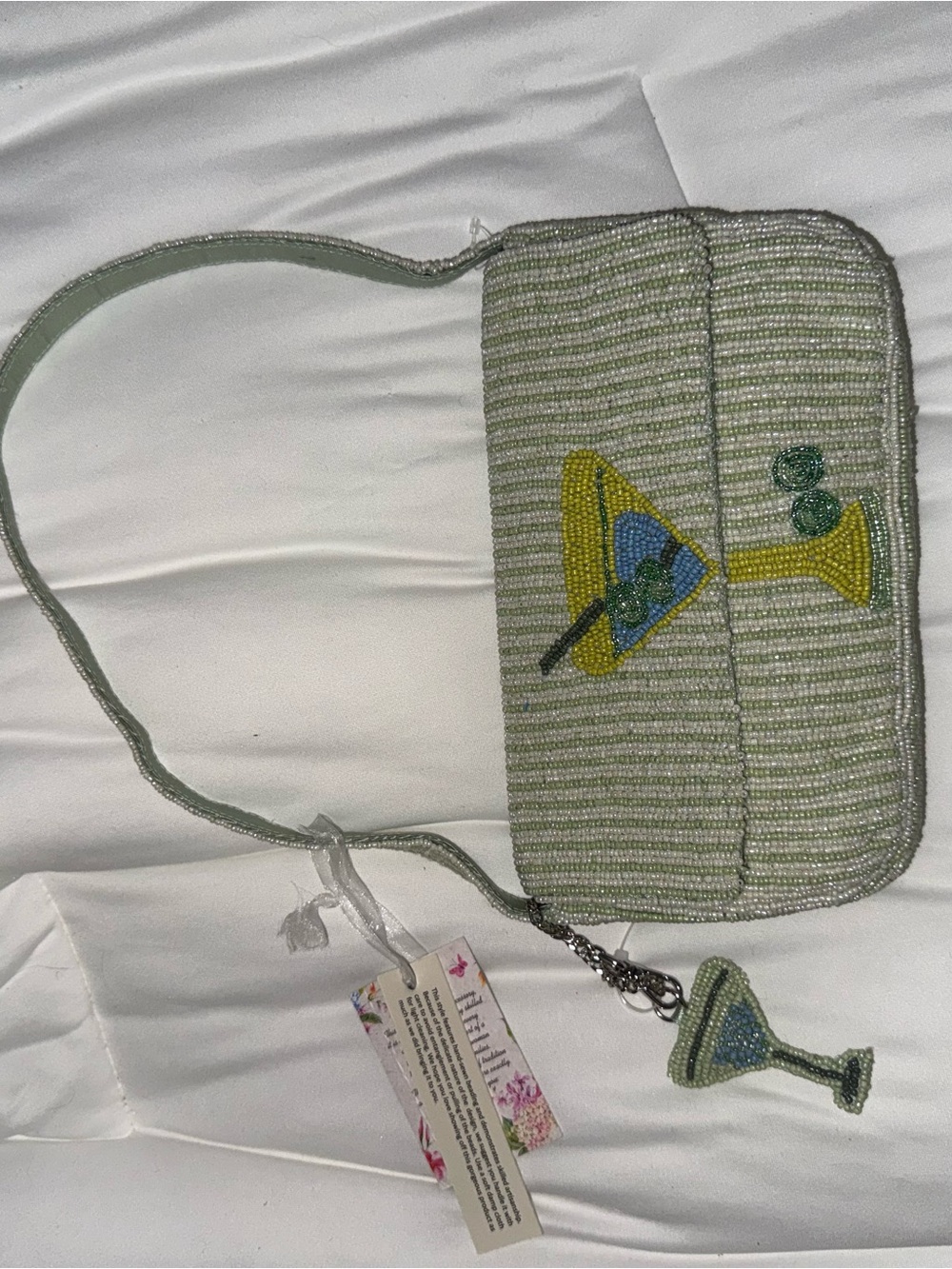 Green Martini Beaded Shoulder Bag Handmade in India New with Tags